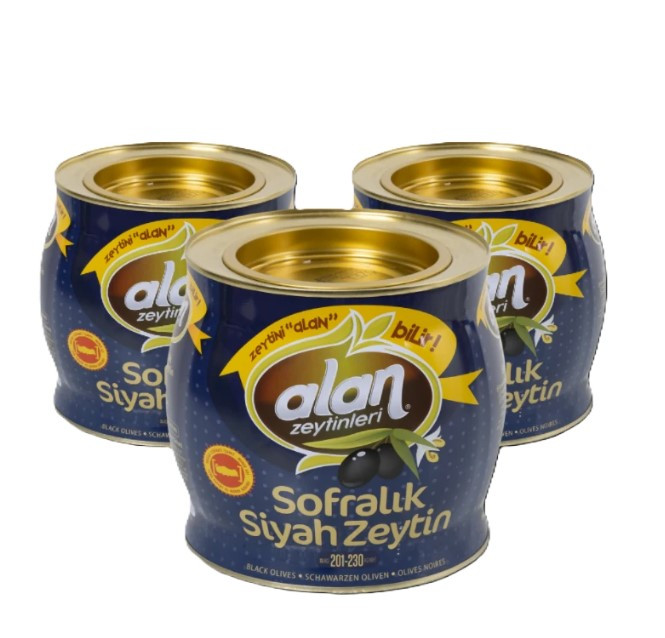3'lü Avantaj Paketi Gemlik Siyah Zeytin 201-230 XL Teneke 2 KG